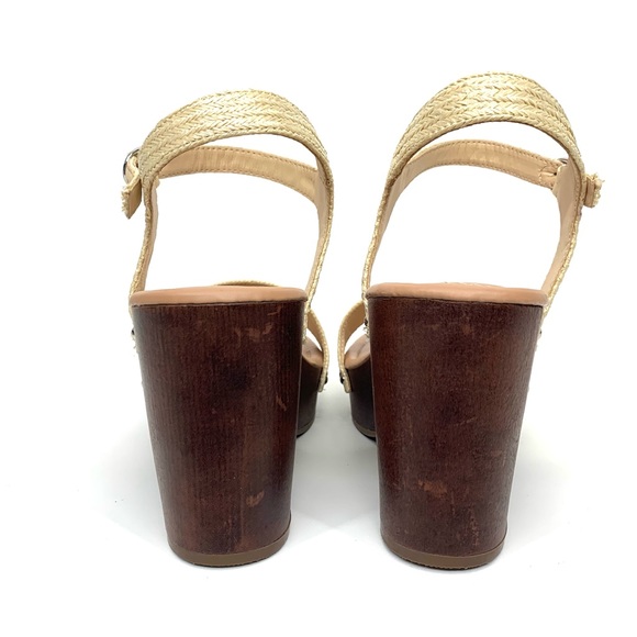 Torrid Natural Jute Brown Double Strap Wood Platform Heeled Sandals Size 9.5WW - Picture 4 of 14